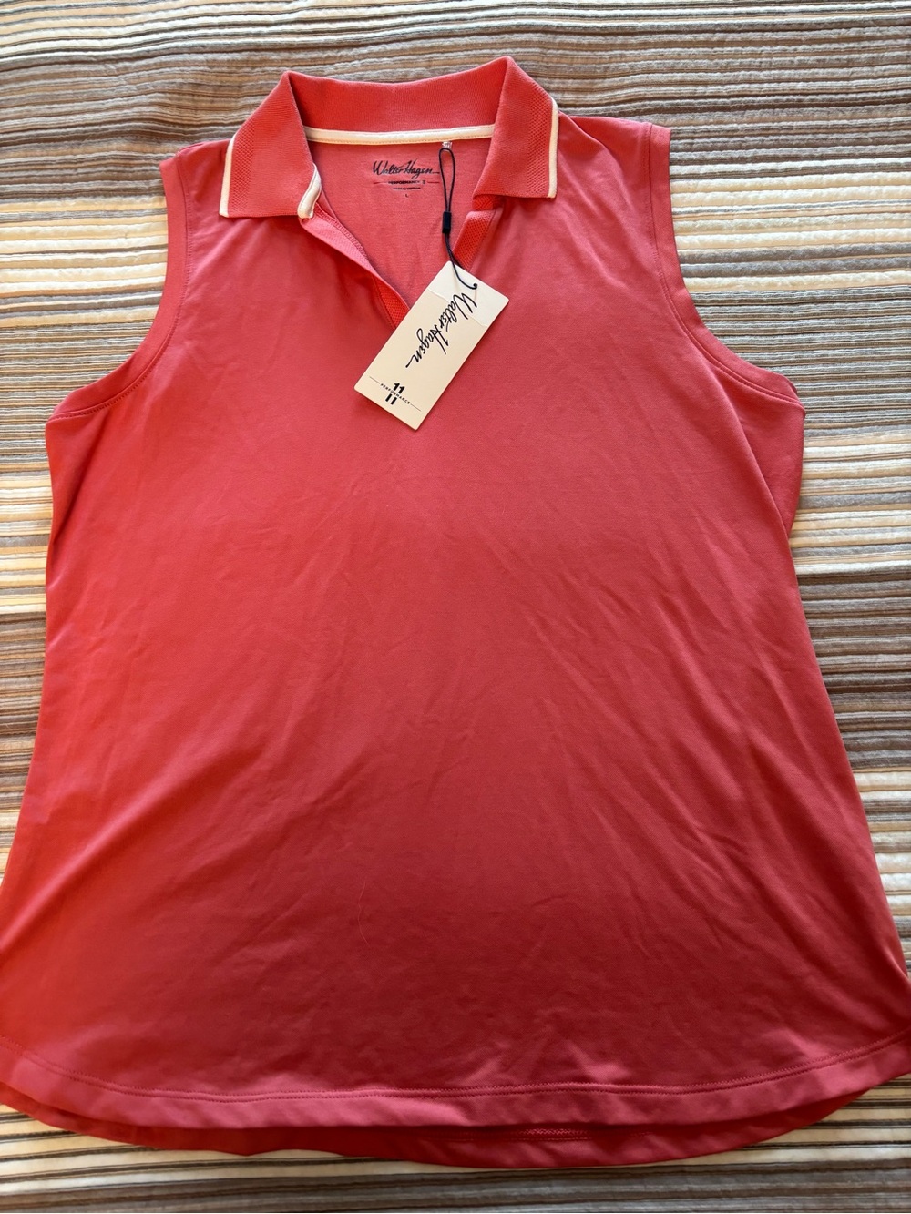 NWT Women’s Walter Hagen Sleeveless Polo Tank Top - Coral with white trim